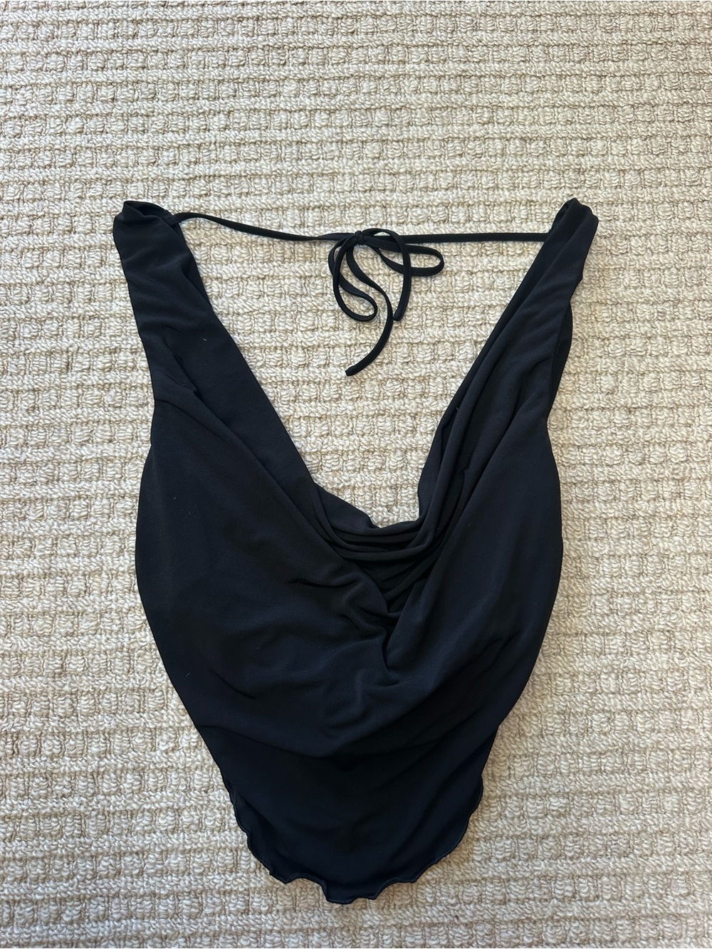 Tiger Mist Black Cowl Neck Open Back Crop Top
